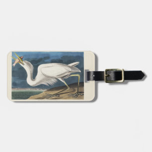 Etiqueta De Bagagem Arte de Pássaro Garça Branca Vintage Audubon