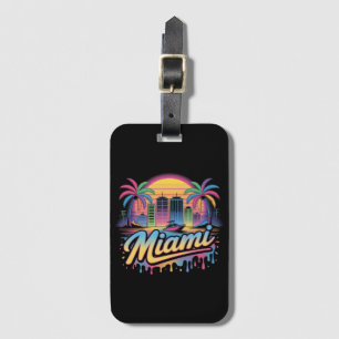 Etiqueta De Bagagem Arte de Viagem Colorida Retro Miami Vaporwave