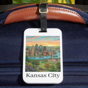 Etiqueta De Bagagem Arte de Viagem da Silhueta de Kansas City Vintage