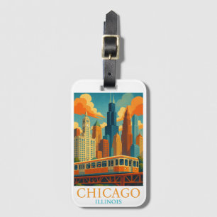 Etiqueta De Bagagem Arte de Viagem Vintage da Silhueta de Chicago Illi
