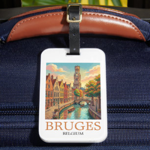Etiqueta De Bagagem Arte do Canal de Bruges Bélgica Vintage