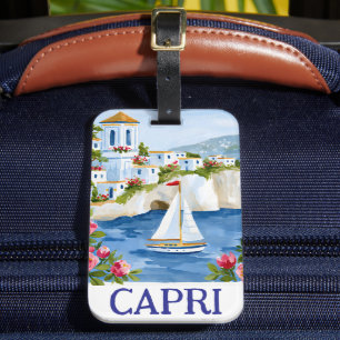 Etiqueta De Bagagem Arte em Aquarela da Costa Amalfitana Capri Itália