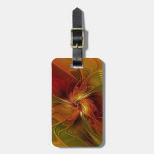 Etiqueta De Bagagem Arte Floral Fractal Abstrata Vermelho Laranja Marr