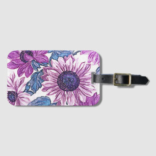 Etiqueta De Bagagem Arte Floral Vintage Roxo e Azul