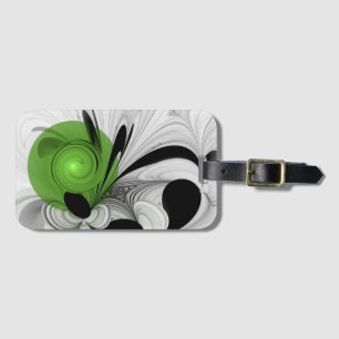 Etiqueta De Bagagem Arte Fractal Abstrata em Preto e Branco com Verde