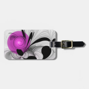 Etiqueta De Bagagem Arte Fractal Abstrata Preta Cinza Com Magenta