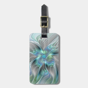 Etiqueta De Bagagem Arte fractal de fantasia de borboleta azul verde a