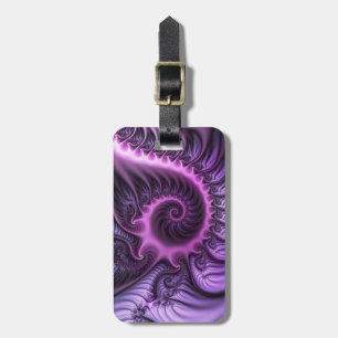 Etiqueta De Bagagem Arte fractal espiral abstrata vibrante rosa roxo