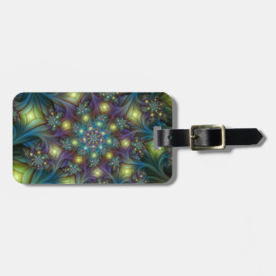 Etiqueta De Bagagem Arte Fractal Roxa Roxa Abstrato brilhante iluminad