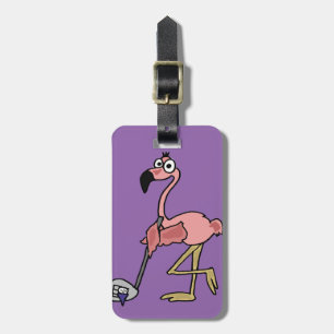 Etiqueta De Bagagem Arte Golfing do flamingo cor-de-rosa engraçado