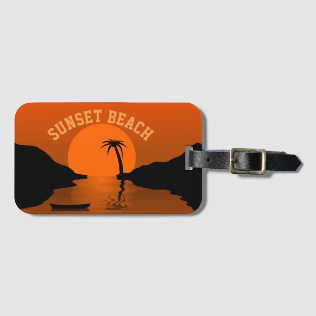 Etiqueta De Bagagem Arte Laranja Tropical de Sunset Beach (Frente Horizontal)