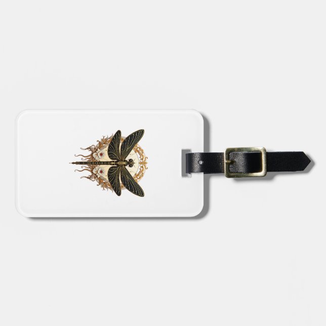 Etiqueta De Bagagem Arte Nova Libélula Elegante Steampunk (Frente Horizontal)