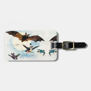 Etiqueta De Bagagem Arte Novo Vintage Morcego e Aves Vestidas Luz do L