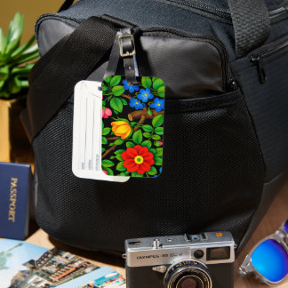 Etiqueta De Bagagem Arte Popular Floral Preta Ousada