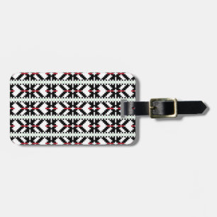 Etiqueta De Bagagem Arte popular tribal letã masculina em preto e bran