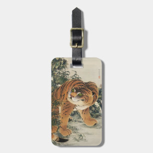 Etiqueta De Bagagem Arte Vintage Japonês Edo Tigre na Floresta de Bamb