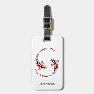 Etiqueta De Bagagem Artista de Peixe Koi Negro e Vermelho