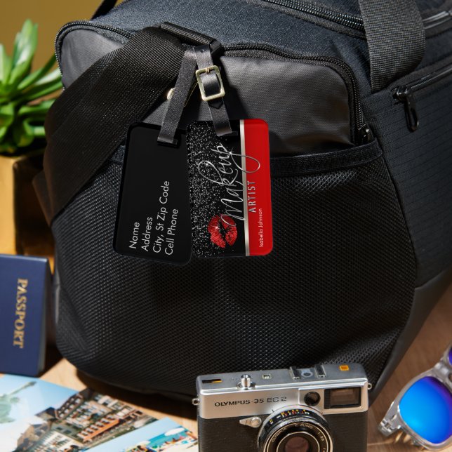 Etiqueta De Bagagem Artista 💋 Makeup do Lip Vermelho (Frente e verso)