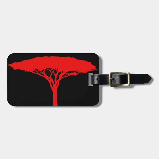 Etiqueta De Bagagem Árvore de guarda-chuva vermelha personalizada (Frente Horizontal)