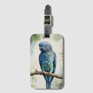Etiqueta De Bagagem Árvore Eucalyptus de periquito azul de aquarela