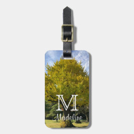 Etiqueta De Bagagem Árvore Ginkgo de Amarelo Ouro