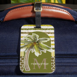 Etiqueta De Bagagem Árvore Palm de Nome do Monograma Personalizado
