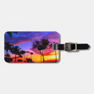 Etiqueta De Bagagem Árvores de Palma de Praia Havaiana, Exóticas, Verm