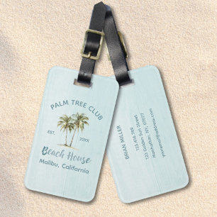 Etiqueta De Bagagem Árvores de Palmeira de Coco de Madeira Azul Claro