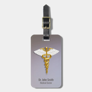 Etiqueta De Bagagem Asas brancas Douradas de Caduceus