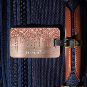 Etiqueta De Bagagem Assinatura Feminina com Brilho em Rosa Dourado
