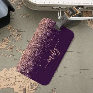 Etiqueta De Bagagem Assinatura Personalizada em Glitter Rosa Dourado