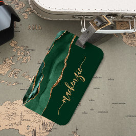 Etiqueta De Bagagem Assinatura Personalizada Esmeralda Verde Ouro Ágat
