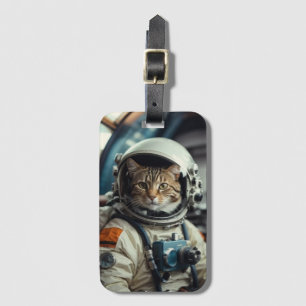 Etiqueta De Bagagem Astronauta de Gato cinza no Espaço Exterior