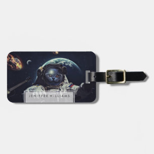Etiqueta De Bagagem Astronauta Encantado Gato de Ar Curto no Espaço