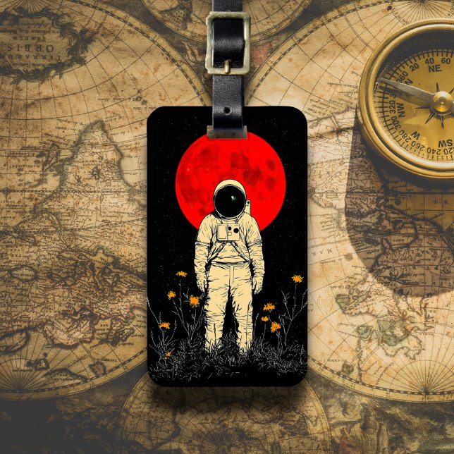 Etiqueta De Bagagem Astronauta Sob a Lua Vermelha (Criador carregado)
