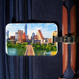 Etiqueta De Bagagem Austin Texas Viagens vintage City Watercolor
