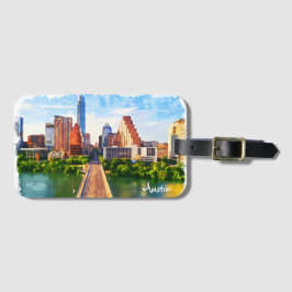 Etiqueta De Bagagem Austin Texas Viagens vintage City Watercolor