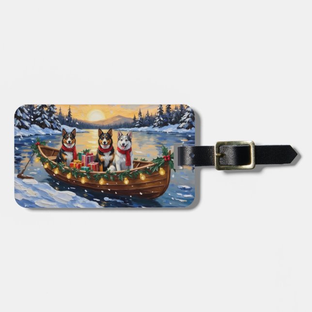 Etiqueta De Bagagem Australian Cattle Dog Christmas Boat Holiday (Frente Horizontal)