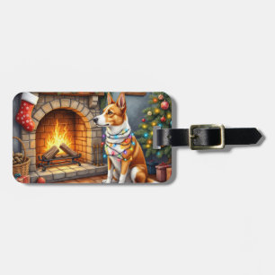Etiqueta De Bagagem Australian Kelpie lareira com luzes de Natal
