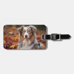 Etiqueta De Bagagem Australian Shepherd  nas Folhas de Outono Caem Ins