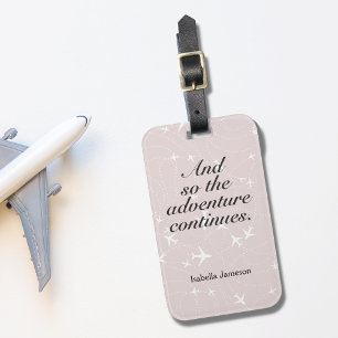 Etiqueta De Bagagem Aventuras de Aviões Rosa e Branco Continua Persona