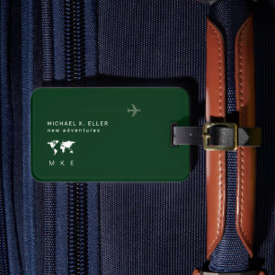 Etiqueta De Bagagem Aventuras modernas de viagem verde (nome e iniciai