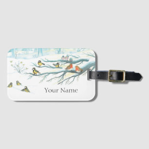 Etiqueta De Bagagem Aves de inverno em uma floresta nevada Personaliza