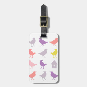 Etiqueta De Bagagem Aves de Pastel, rosa e roxo, com casa de aves