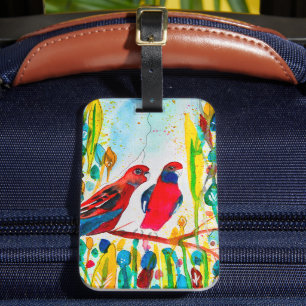 Etiqueta De Bagagem Aves rosella na arte aquática das árvores
