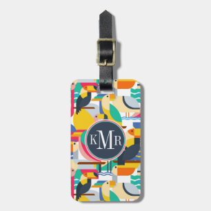 Etiqueta De Bagagem Aves Tropicais Geométricas  Monograma