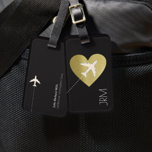 Etiqueta De Bagagem Avião com amor Dourado Faux Tavel