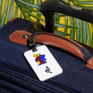 Etiqueta De Bagagem Avião de desenho animado vermelho amarelo azul fof
