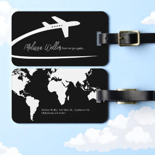 Etiqueta De Bagagem Avião (frente), Mapa Mundial (verso)