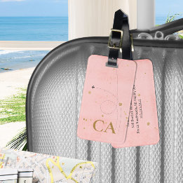 Etiqueta De Bagagem Avião Mínimo de Monograma, cor-de-rosa, pálido